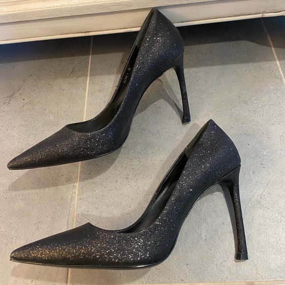 Christian Dior black glittery high heels pumps pointy toes classic dior heels - Picture 2 of 10